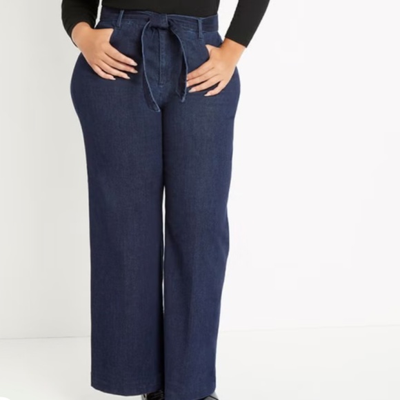 High Rise Wide Leg Denim Pant w/belt - Picture 6 of 7